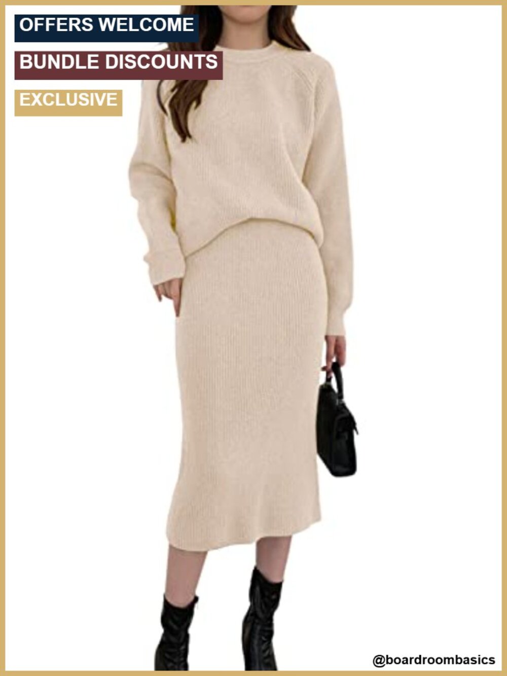 Two Piece Sweater Skirt Set Knit Pullover Top Bodycon Midi Skirt Outfit